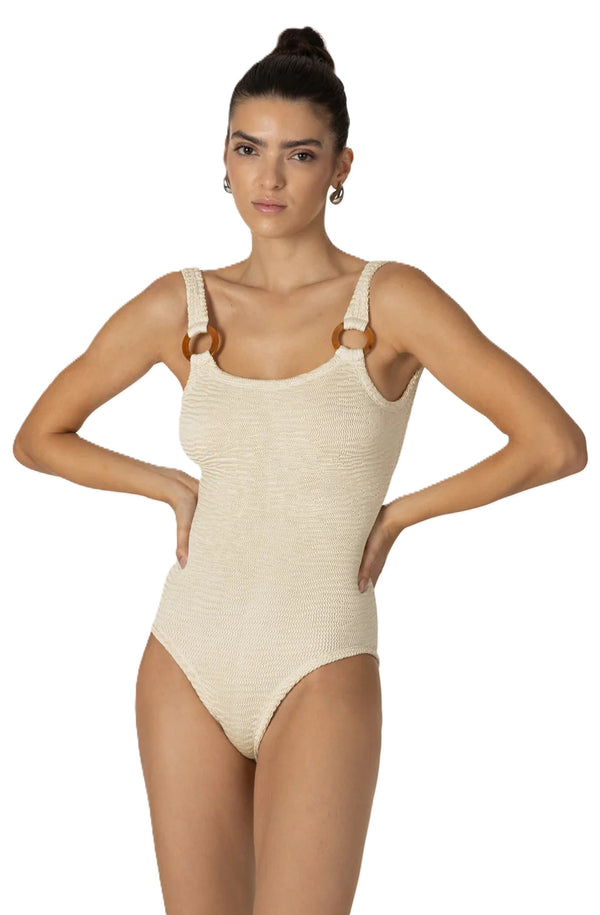 PARAMIDONNA Women Sophia Ivory Double Ring One-Piece Swimsuit