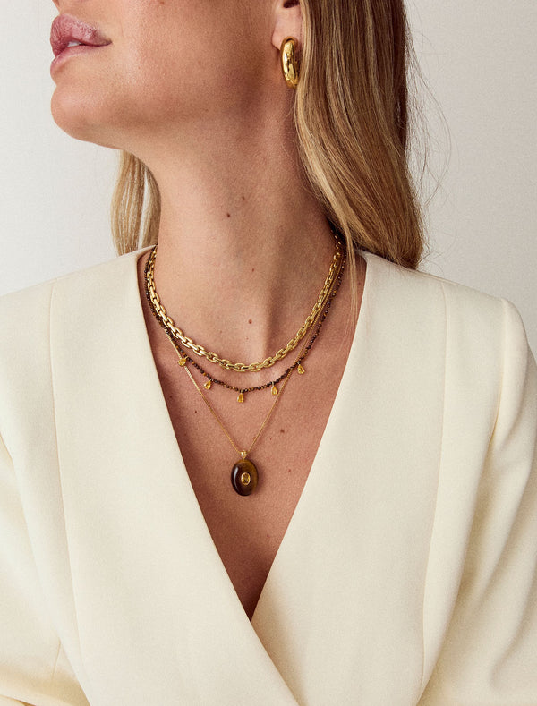 TALIS CHAINS Women Oval Stone Pendant Necklace - Tiger's Eyes