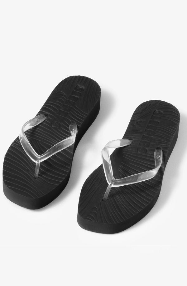 SLEEPERS Women Tapered Platform Black Clear Transparent Flip Flops
