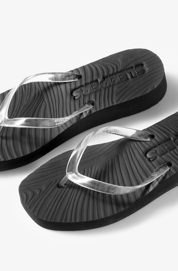 SLEEPERS Women Tapered Platform Black Clear Transparent Flip Flops