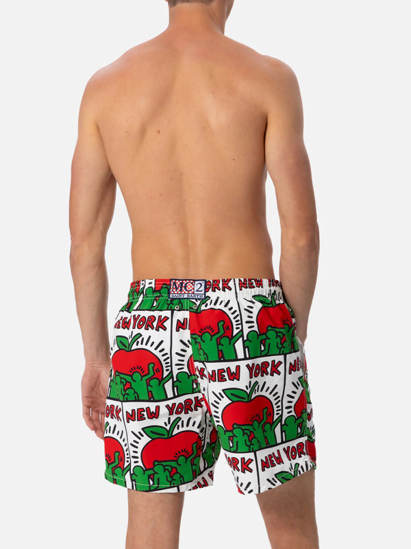 MC2 SAINT BARTH Men Swim Shorts Mid Length Gustavia Keith Haring Design