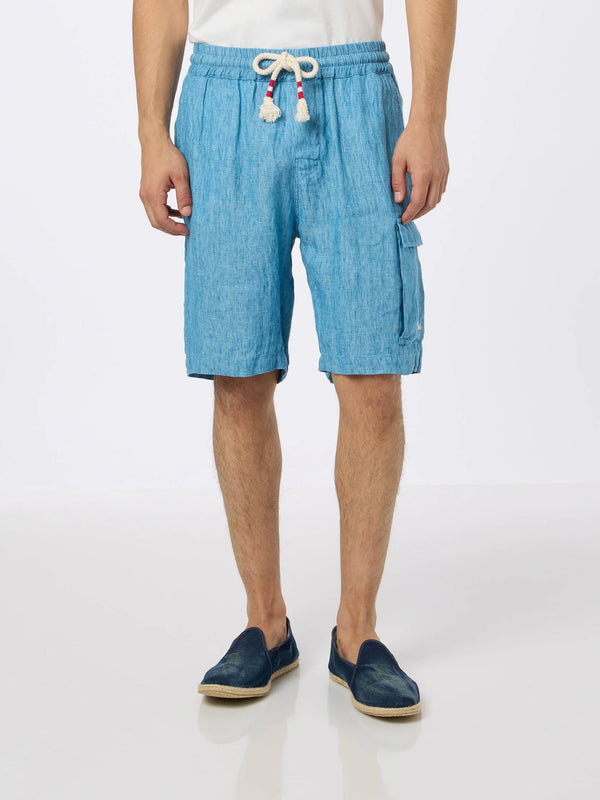 MC2 SAINT BARTH Men Linen Bermuda Shorts Marseille Light Blue