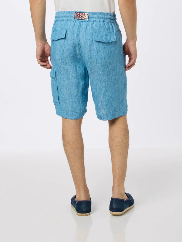 MC2 SAINT BARTH Men Linen Bermuda Shorts Marseille Light Blue