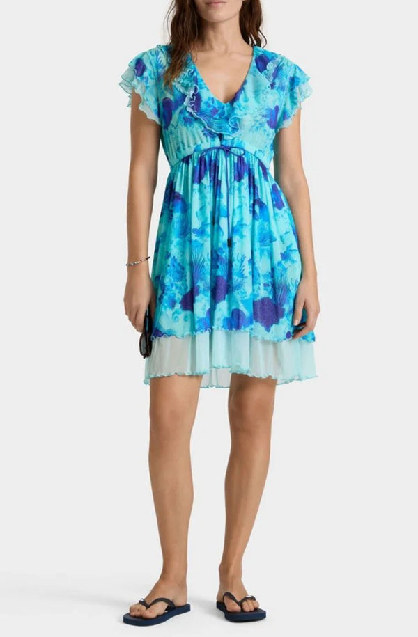 VILEBREQUIN Women V-Neckline Ruffle Short Dress Coral Reef
