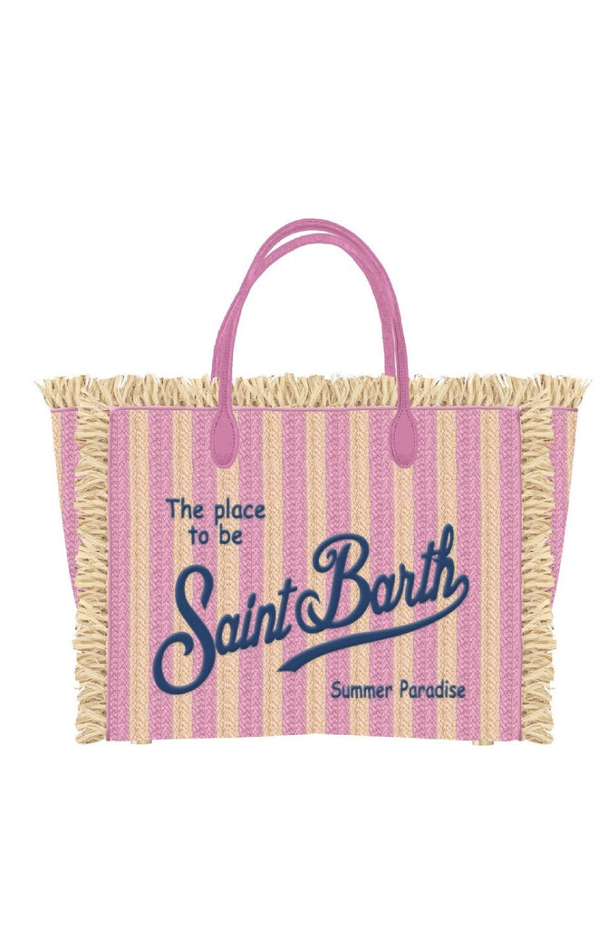 MC2 SAINT BARTH Vanity Straw Pink Striped Tote Bag