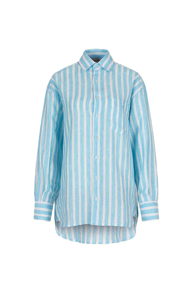 PARAMIDONNA Women Vanessa Striped Aqua Blue Shirts