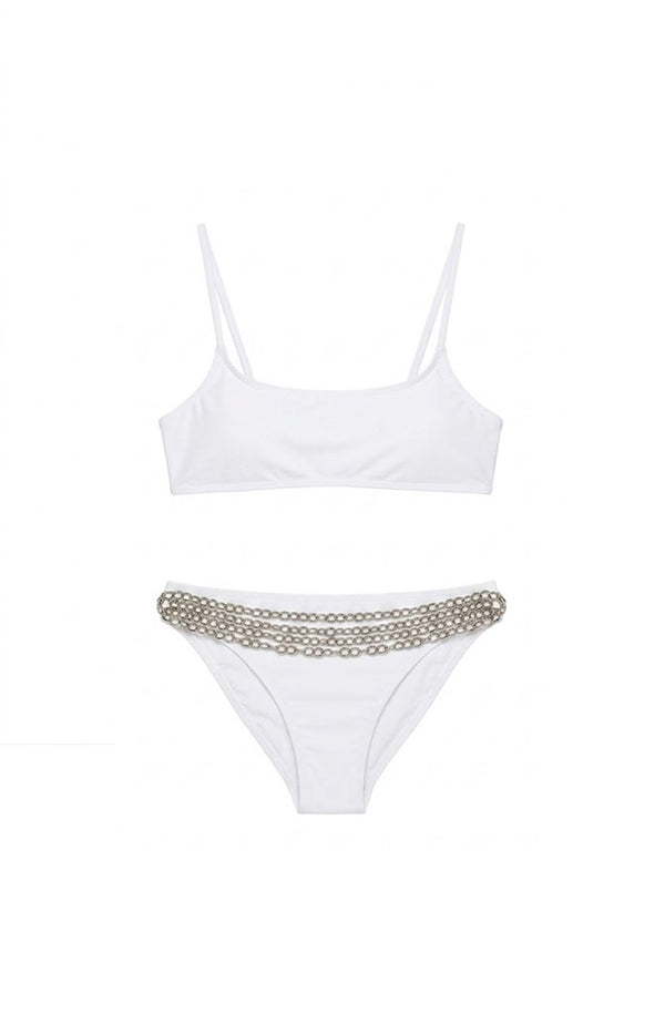 KENDALL & KYLIE Women White Chain Strap Bikini Bottom