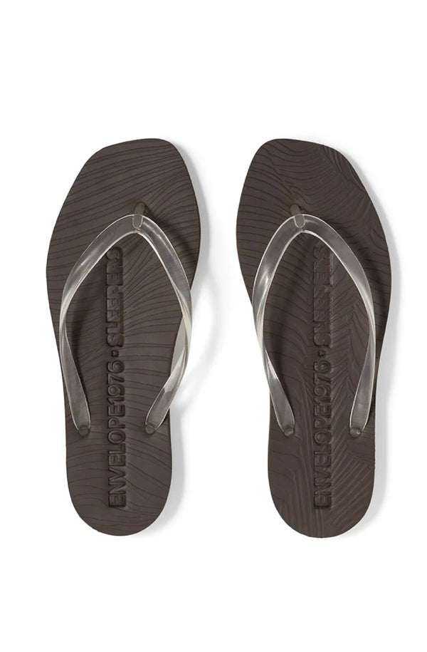 SLEEPERS Women Tapered Flip Flops - Envelope 1976 x Sleepers Truffle with Transparent Strap