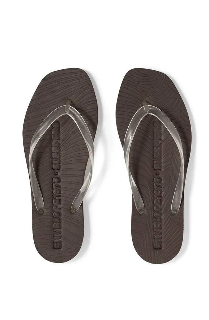 SLEEPERS Women Tapered Flip Flops - Envelope 1976 x Sleepers Truffle with Transparent Strap