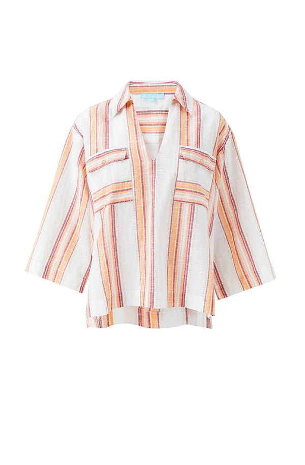 MELISSA ODABASH Women Billi Sunset Stripe V Necked Collared Shirt
