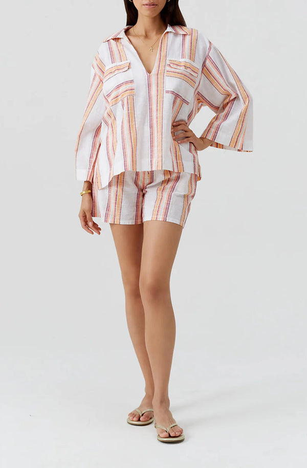 MELISSA ODABASH Women Billi Sunset Stripe V Necked Collared Shirt