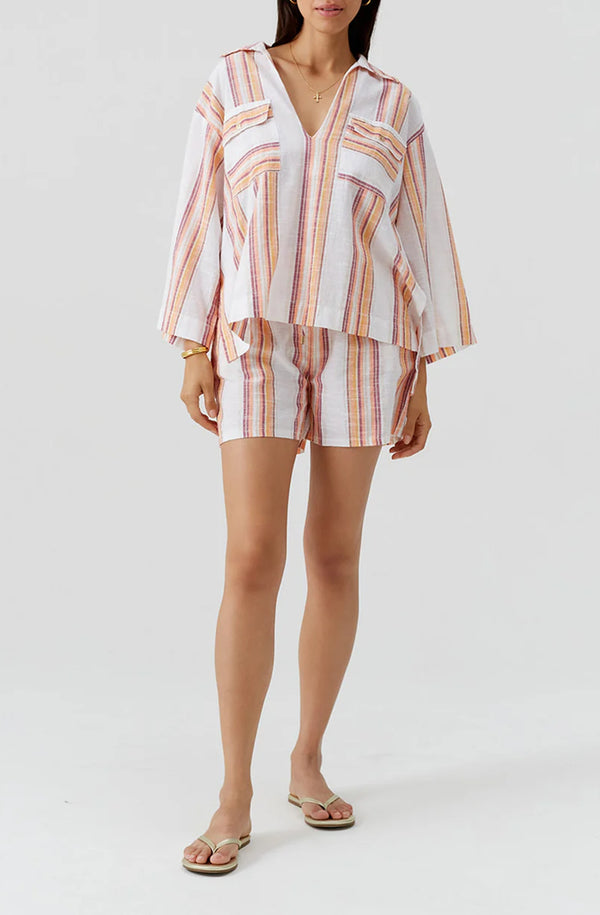 MELISSA ODABASH Women Billi Sunset Stripe V Necked Collared Shirt