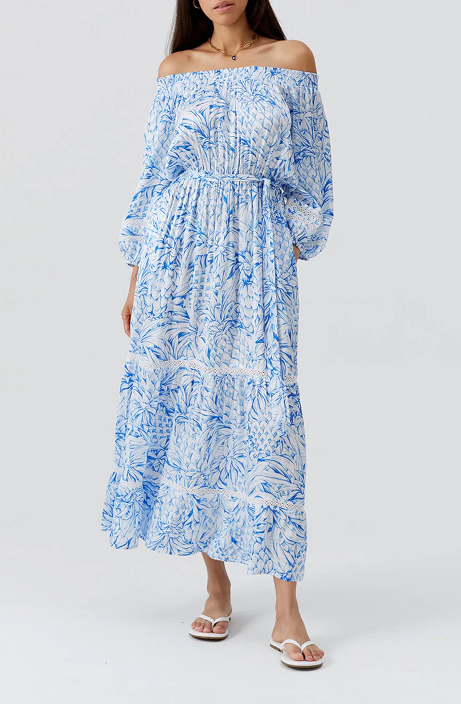 MELISSA ODBASH Women Clover Pineapples Off Shoulder Midi Dress