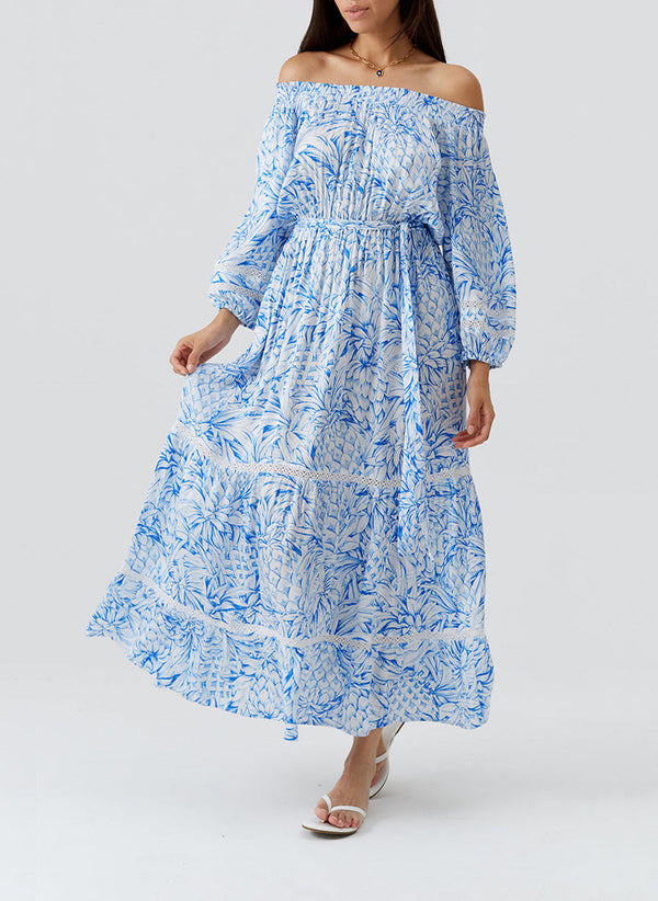 MELISSA ODBASH Women Clover Pineapples Off Shoulder Midi Dress