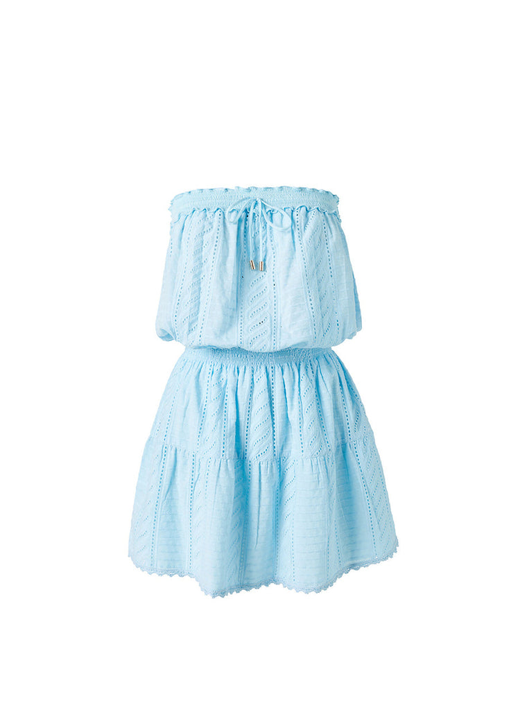 MELISSA ODABASH Colette Sky Blue Bandeau Short Dress