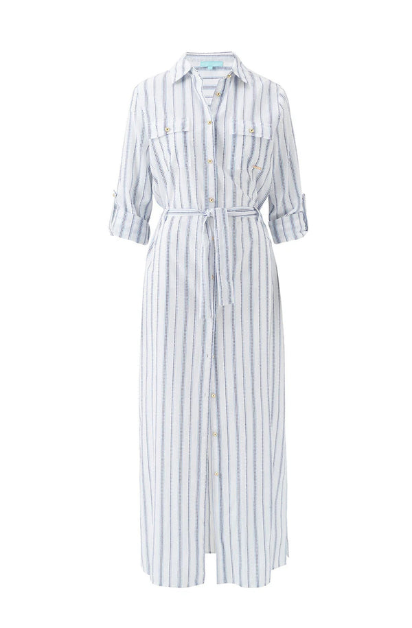 MELISSA ODABASH Women Darcy Stripe Linen Midi Shirt Dress