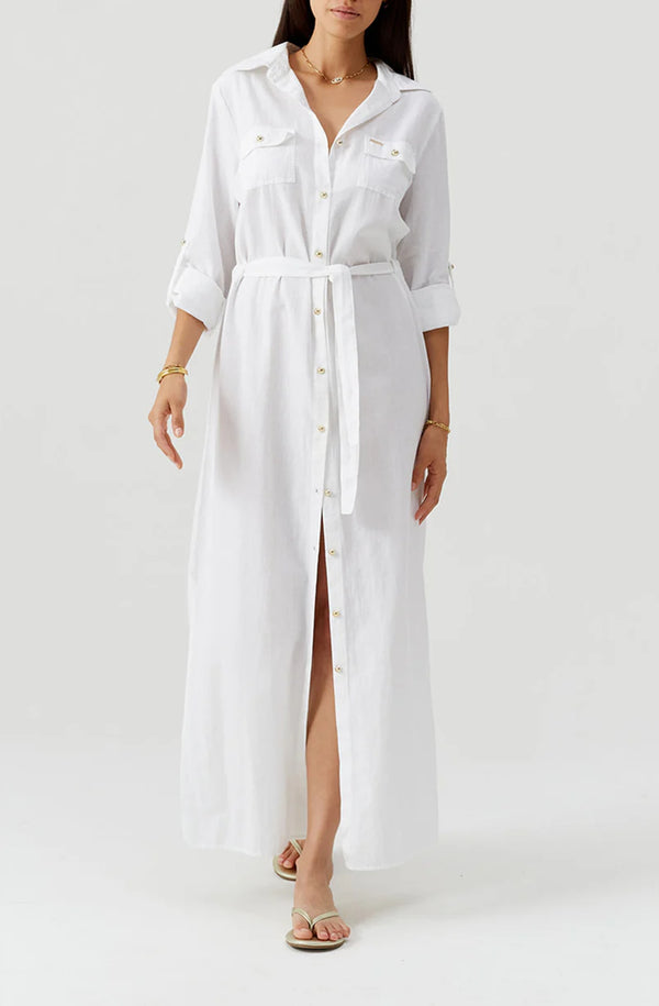 MELISSA ODABASH Women Darcy White Midi Shirt Dress