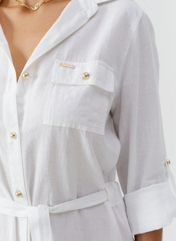 MELISSA ODABASH Women Darcy White Midi Shirt Dress