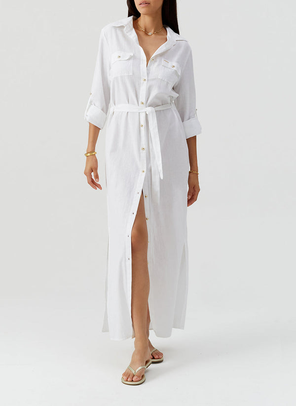 MELISSA ODABASH Women Darcy White Midi Shirt Dress