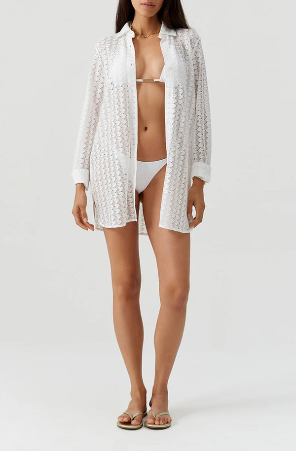 MELISSA ODABASH Women Daria White Knit Button Down Shirt