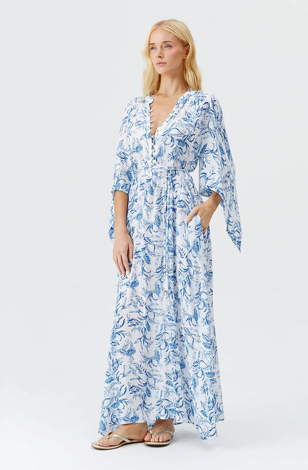 MELISSA ODABASH Women Edith Blue Leaf Long Dress