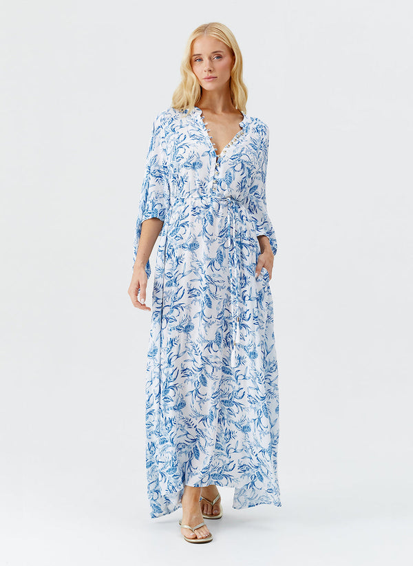 MELISSA ODABASH Women Edith Blue Leaf Long Dress
