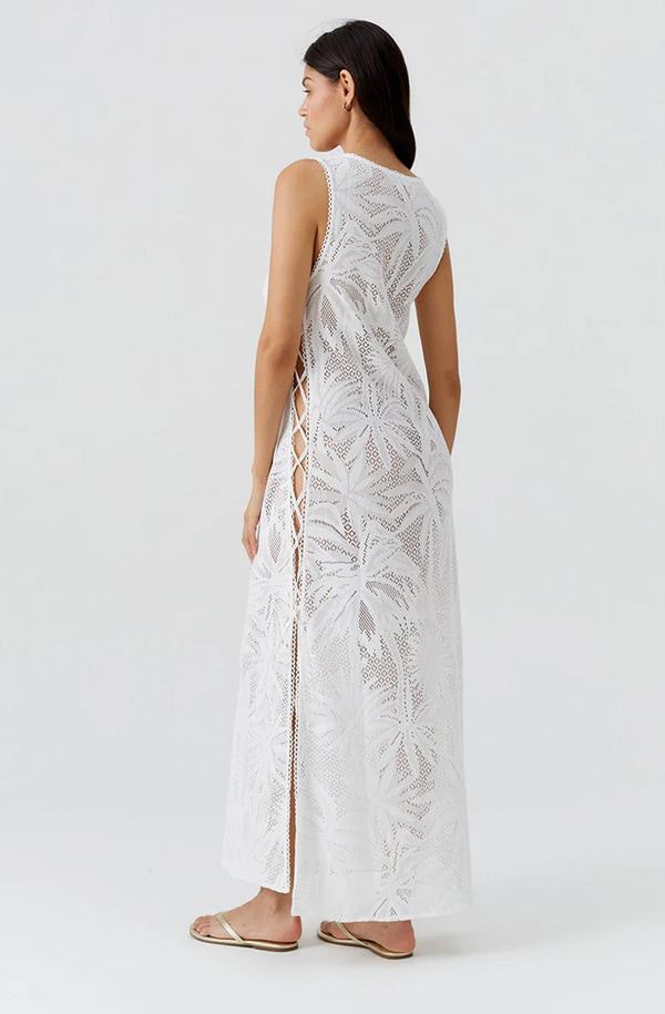 MELISSA ODABASH Women Jada White Long Lace Up Knit Dress