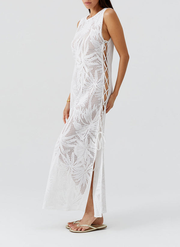 MELISSA ODABASH Women Jada White Long Lace Up Knit Dress