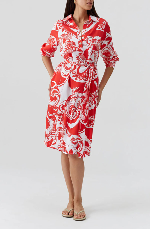 MELISSA ODABASH Women Layla Floral Midi Belted Shirt Dress