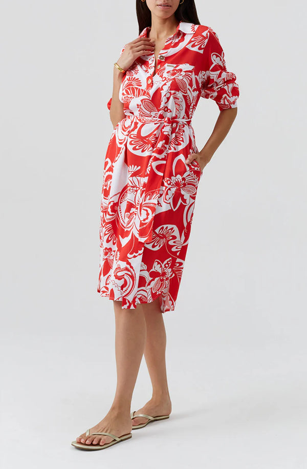 MELISSA ODABASH Women Layla Floral Midi Belted Shirt Dress