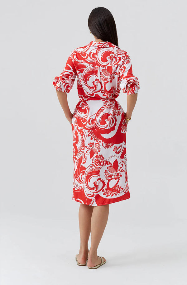 MELISSA ODABASH Women Layla Floral Midi Belted Shirt Dress
