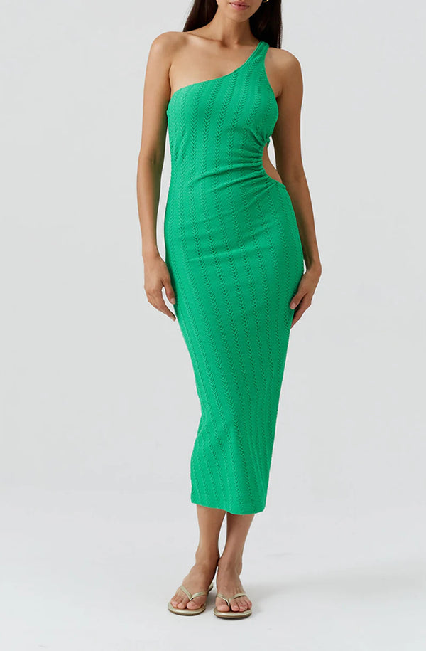 MELISSA ODBASH Women Lizzie Green One-Shoulder Knit Dress