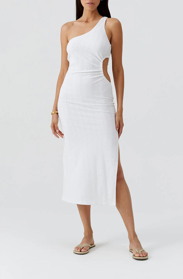 MELISSA ODABASH Women Lizzie White Midi Cut Out One-Shoulder Knit Dress