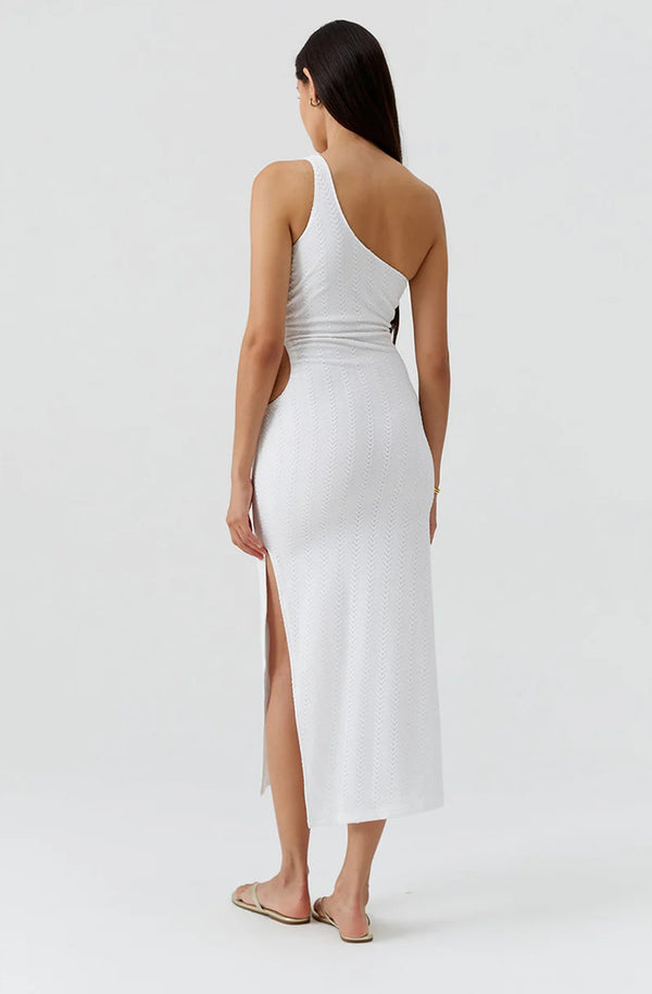 MELISSA ODABASH Women Lizzie White Midi Cut Out One-Shoulder Knit Dress