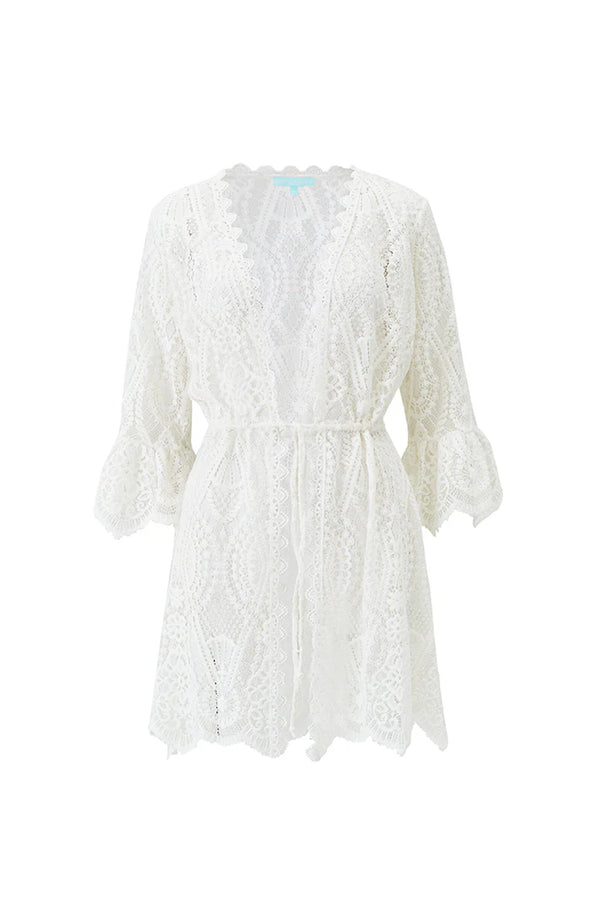 MELISSA ODABASH Women Naia White Open Front Short Lace Kaftan