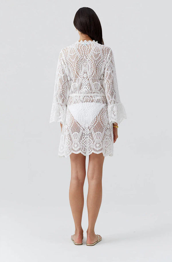 MELISSA ODABASH Women Naia White Open Front Short Lace Kaftan