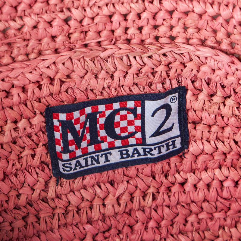 MC2 Saint Barth Clutch Raffia Pink pochette with Saint Barth embroidery