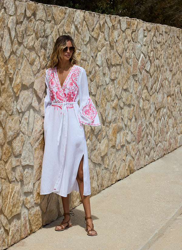 MELISSA ODABASH Women Romilly White Pink Kaftan