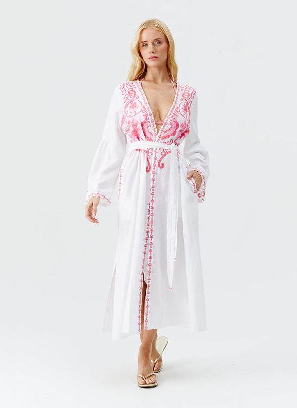 MELISSA ODABASH Women Romilly White Pink Kaftan