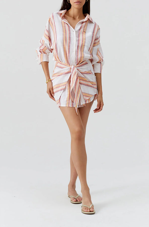 MELISSA ODABASH Women Sara Sunset Stripe Tie-Front Short Shirt Dress
