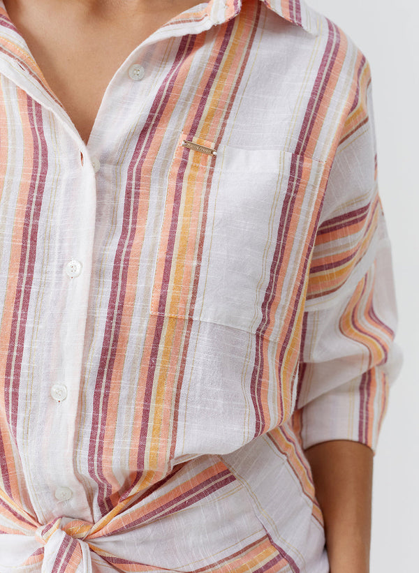 MELISSA ODABASH Women Sara Sunset Stripe Tie-Front Short Shirt Dress