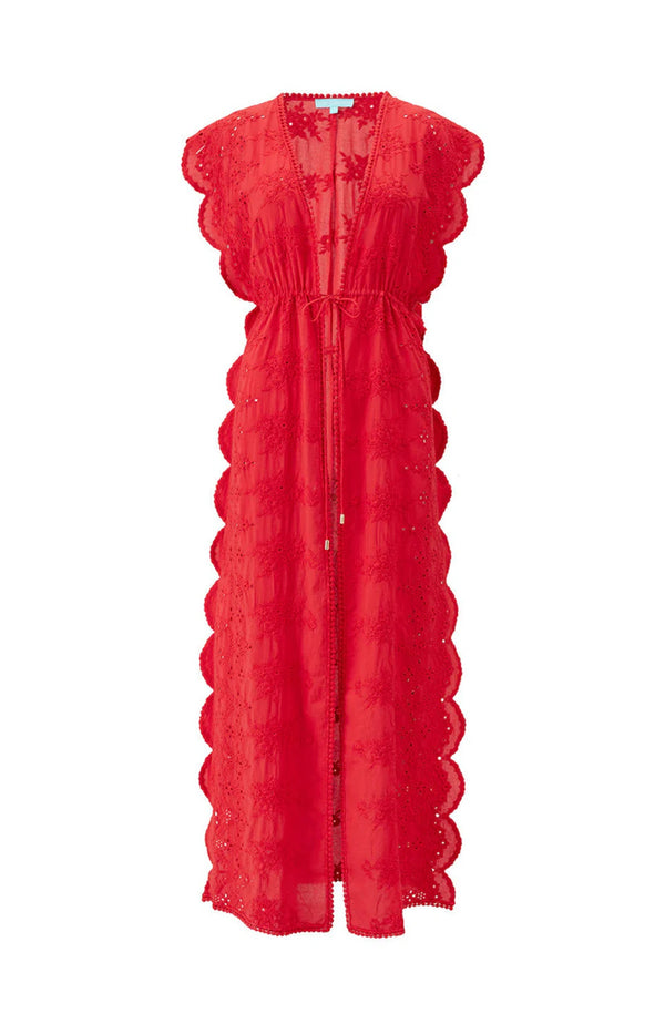 MELISSA ODABASH Women Talitha Red Open Front Scallop Edge Kaftan