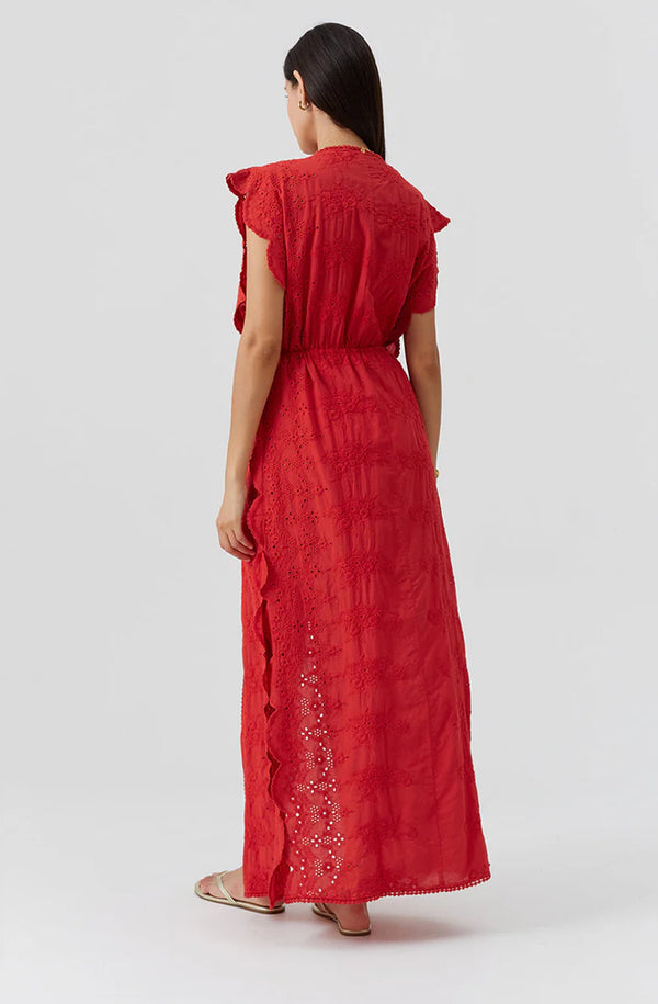 MELISSA ODABASH Women Talitha Red Open Front Scallop Edge Kaftan