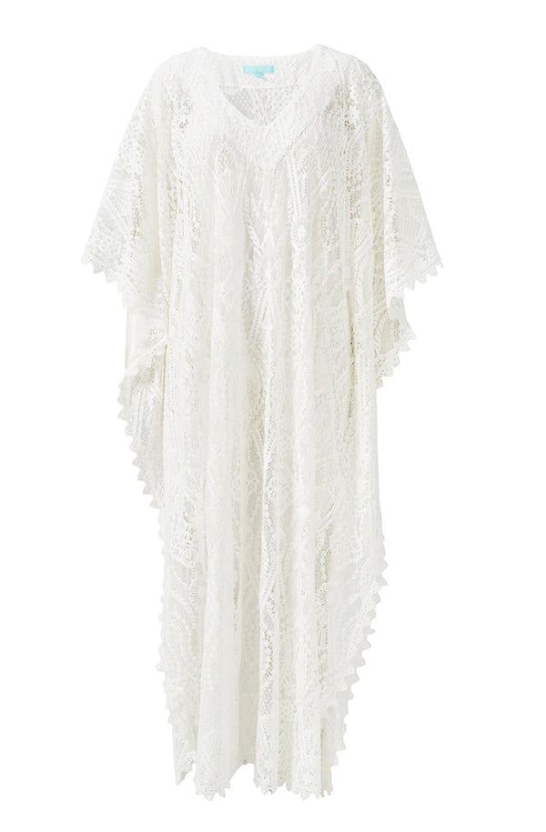 MELISSA ODABASH Women Yasin White V-Neck Lace Maxi Kaftan