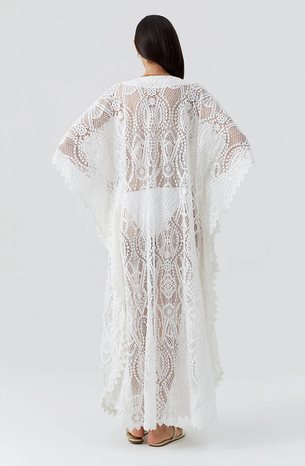 MELISSA ODABASH Women Yasin White V-Neck Lace Maxi Kaftan