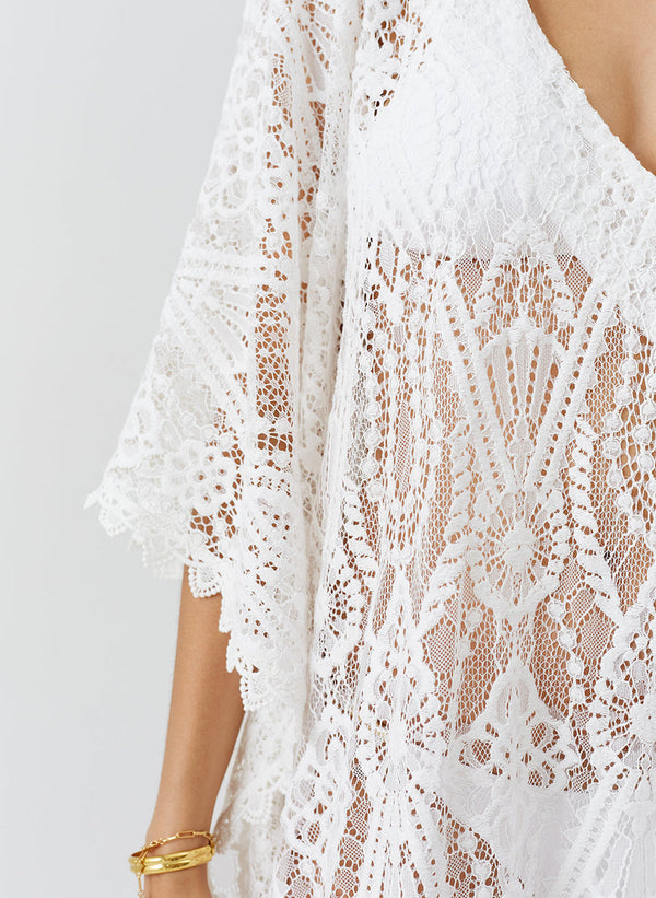 MELISSA ODABASH Women Yasin White V-Neck Lace Maxi Kaftan