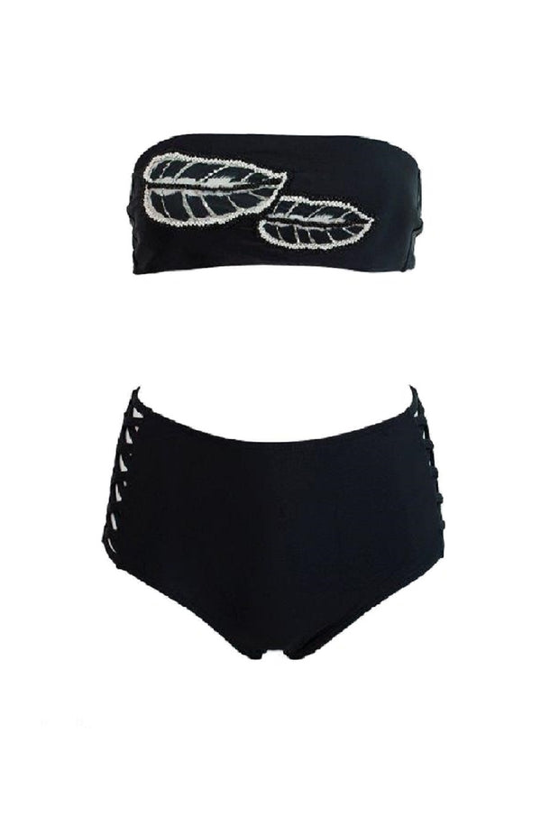 FERIADO NACIONAL Women Leaf Embroidered Bandeau Bikini Set