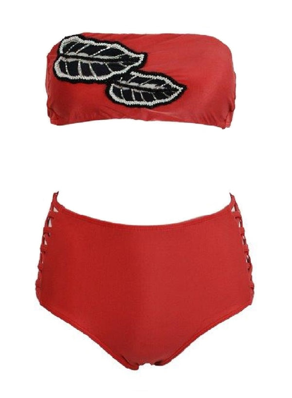 FERIADO NACIONAL Women Leaf Embroidered Bandeau Bikini Set