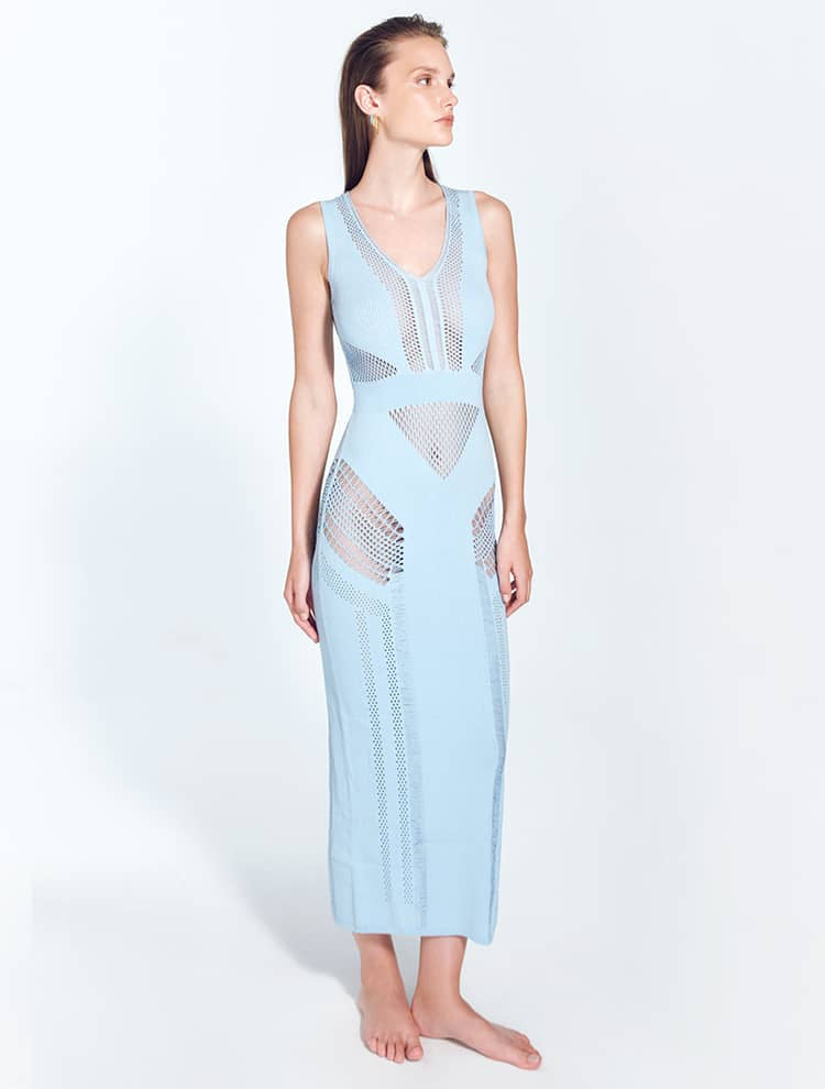 MOEVA Izzy Sleeveless Knitted Maxi Dress With Semi Sheer Panels