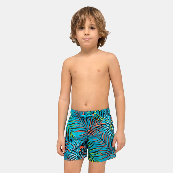 SUNDEK Boys Elastic Waist Swim Shorts Leaves Print